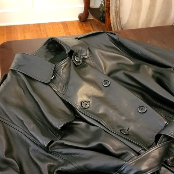 ANDRE Creations de Cuir Mens 2XL Leather Trench Coat Black - Picture 10 of 14